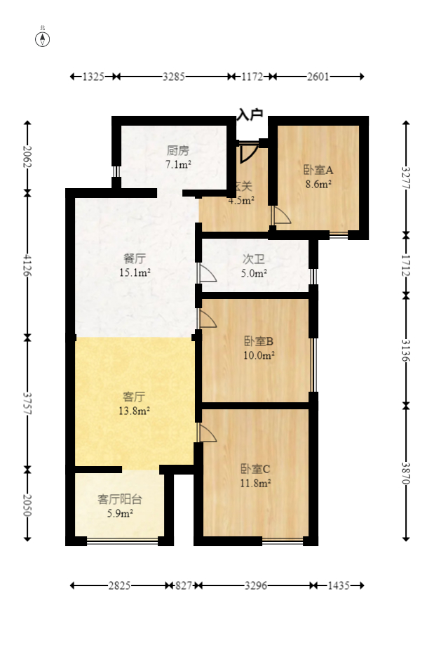 北辰中央公园C区  3室2厅1卫   102.00万室内图1