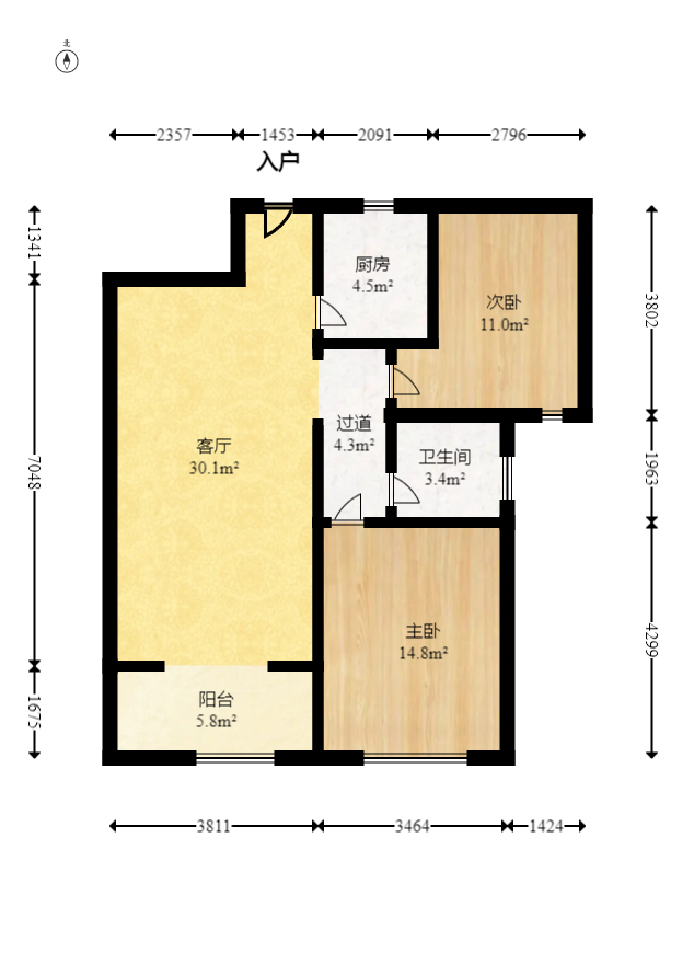 澳海澜庭  2室2厅1卫    68.8万室内图1
