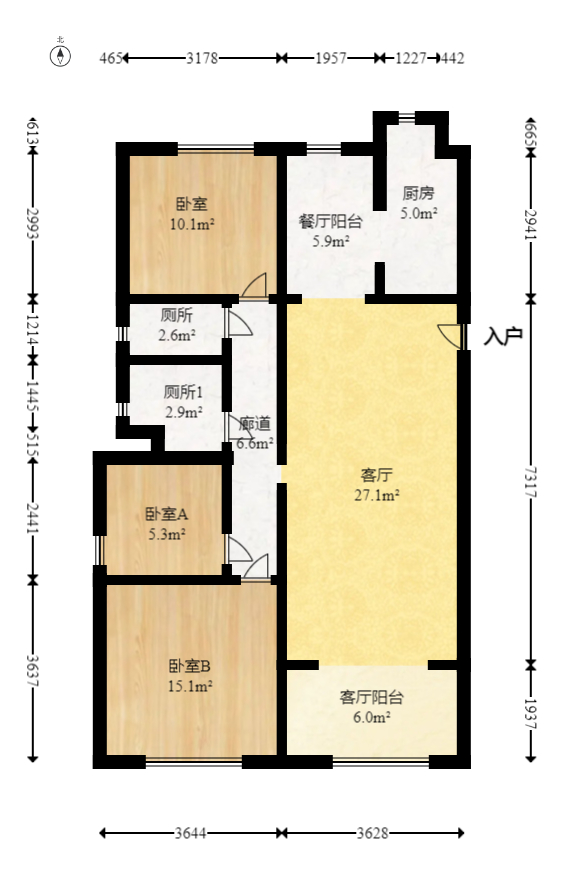 洋湖时代  4室2厅2卫   77.50万室内图1