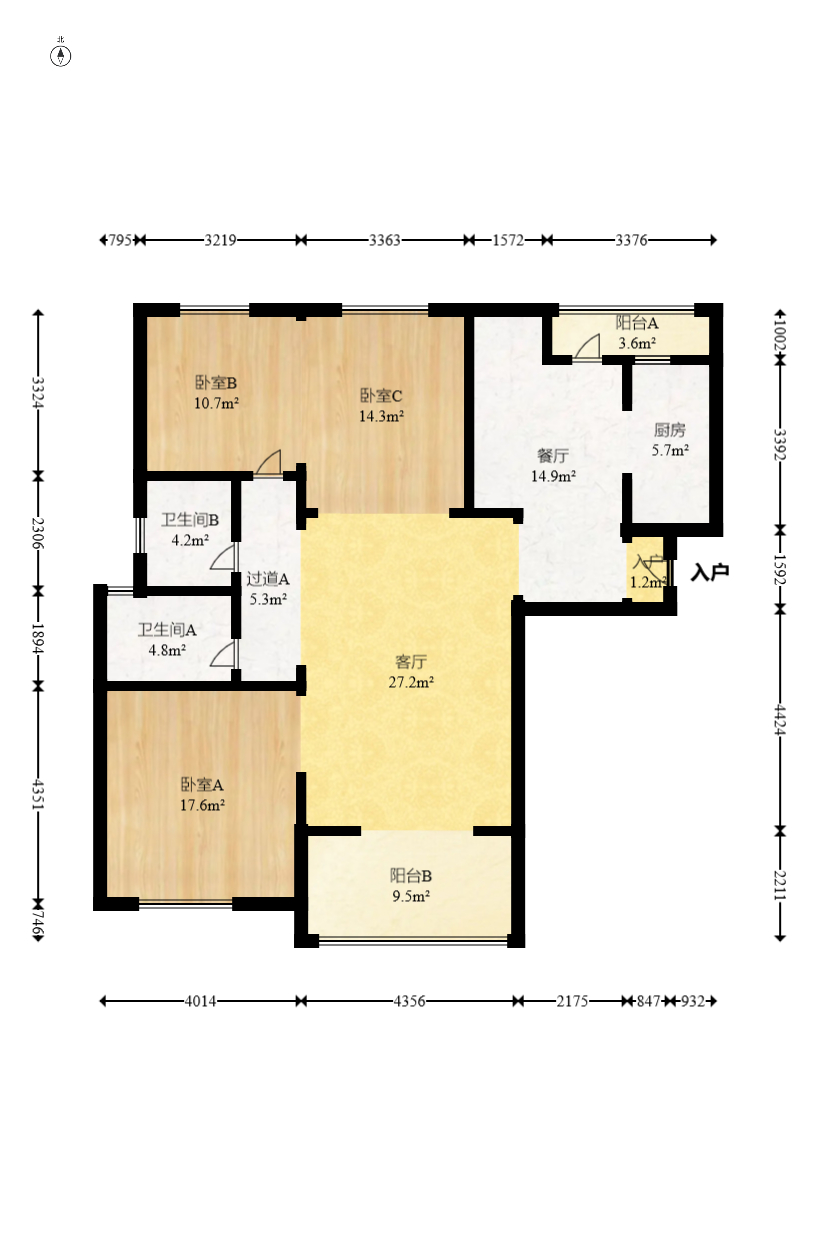 珠江东方明珠(新地东方明珠)一二期 3室2厅1卫 130.0万 珠江东方明珠(新地东方明珠)一二期 3室2厅1卫 130.0万户型图