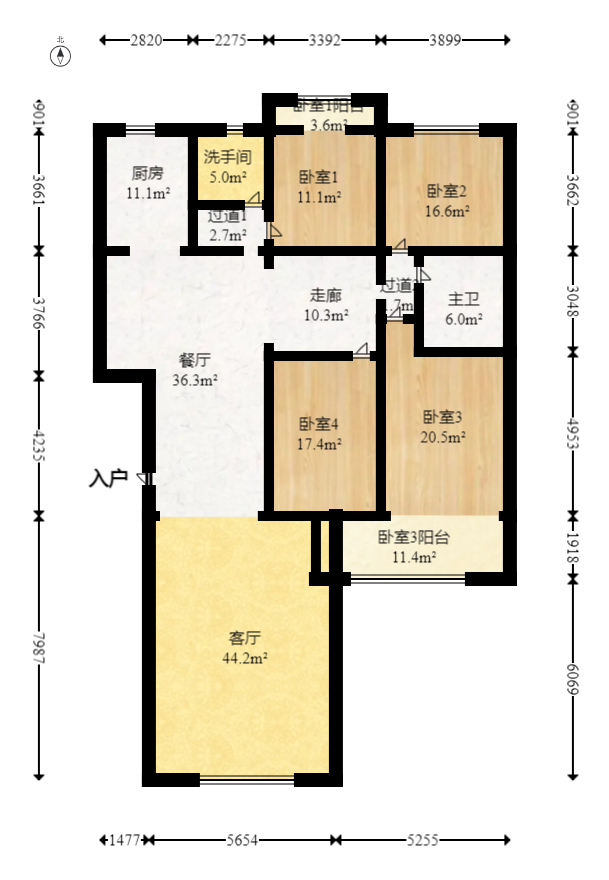 梓园花苑  4室2厅2卫   180.00万室内图1