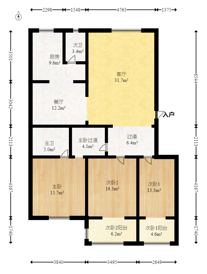 华银园  3室2厅2卫   118.00万室内图1