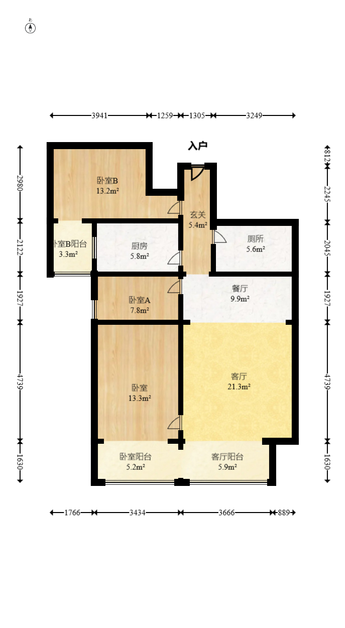 阳光100三期  3室2厅1卫   85.00万室内图1