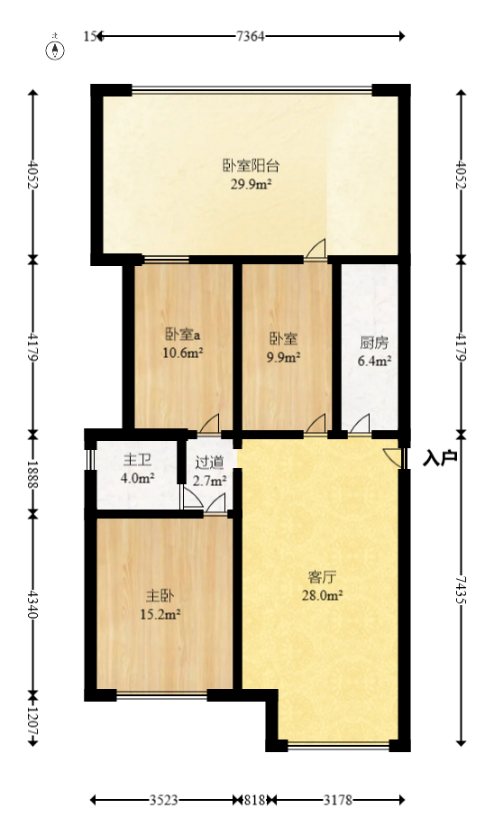 四季星城  3室2厅1卫   69.80万室内图1