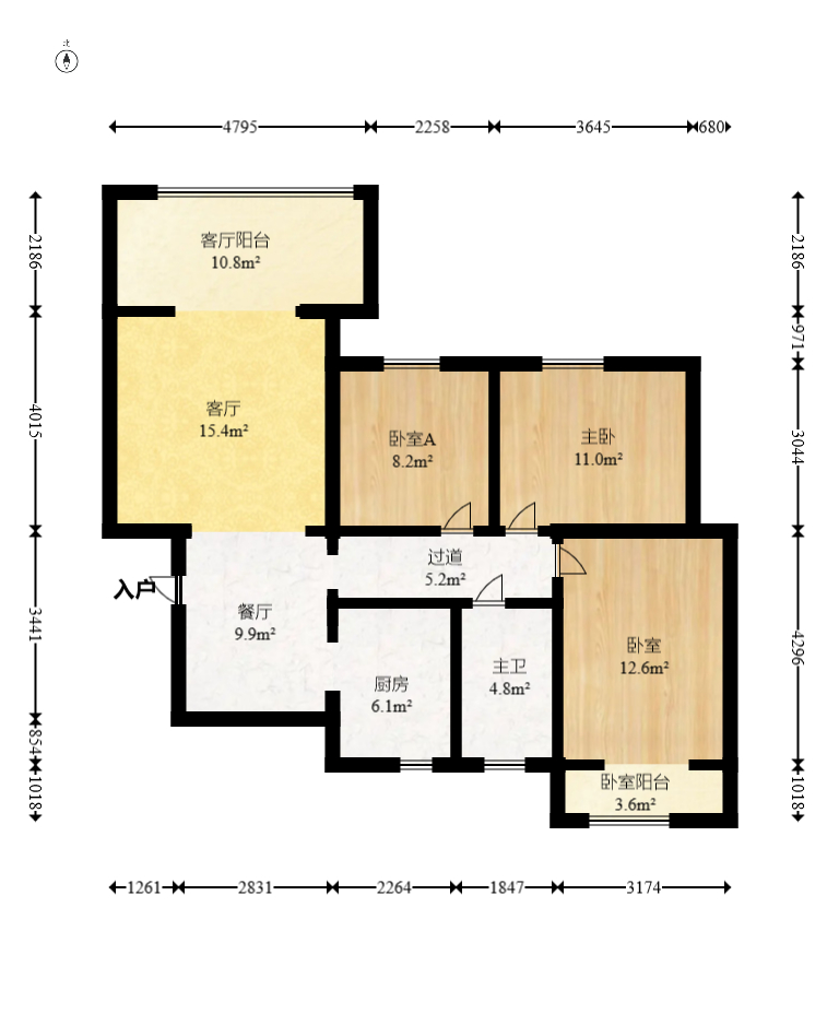 楚天世纪城西苑 3室2厅1卫 76.0万 楚天世纪城西苑 3室2厅1卫 76.0万户型图