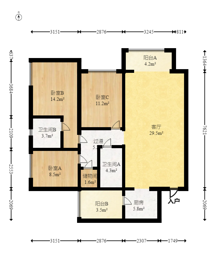 里约荟  3室1厅2卫   102.00万室内图1
