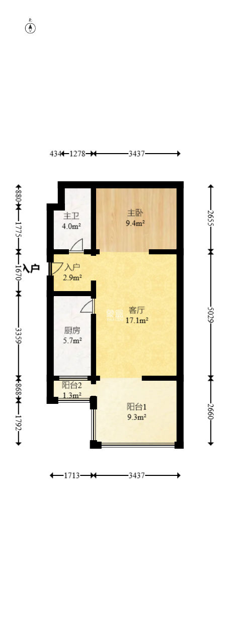 北辰三角洲E3区 1室1厅0厨1卫 75.00万