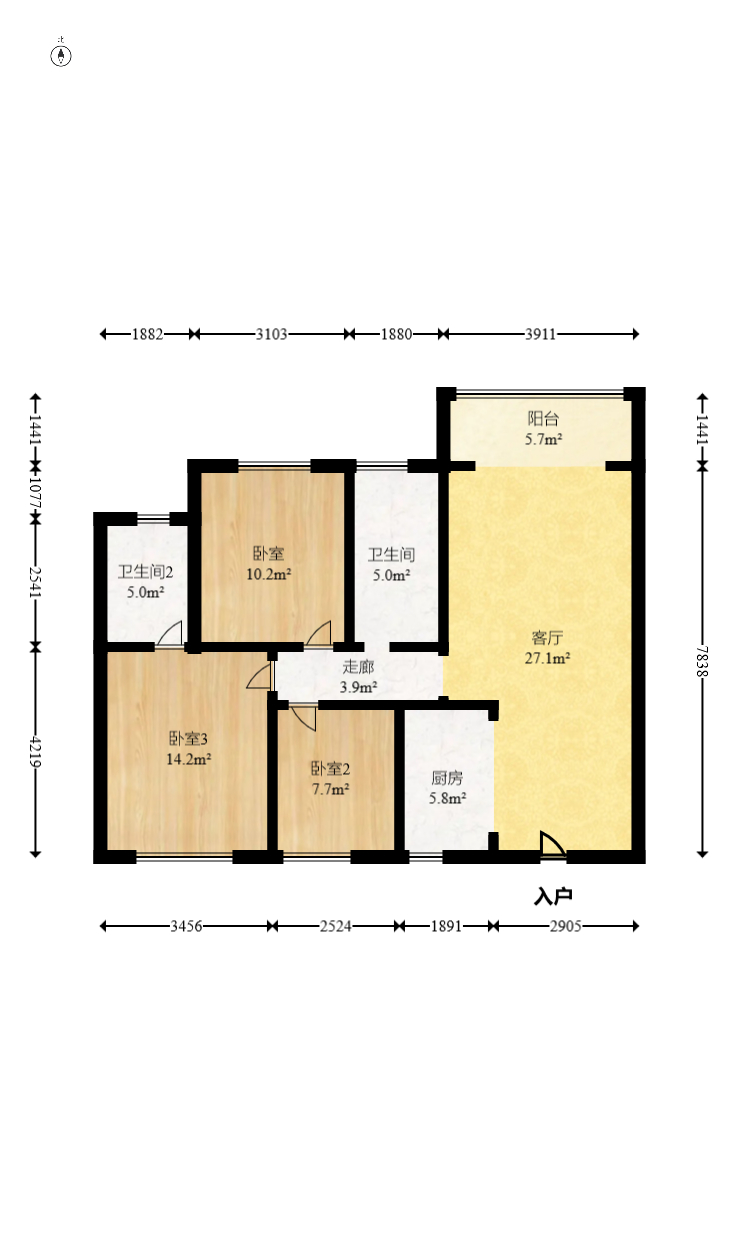 未来蜂巢 3室1厅2卫 55.8万 未来蜂巢 3室1厅2卫 55.8万户型图
