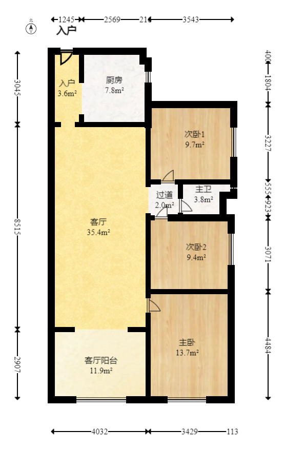 万科城  3室2厅1卫   96.00万室内图1