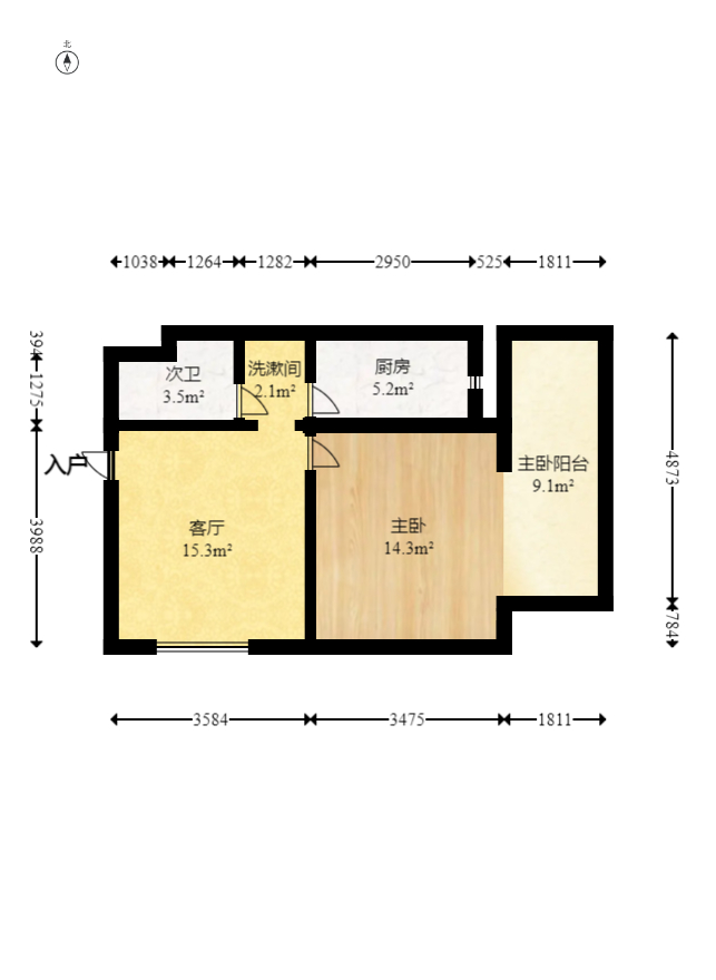 中交里城  1室1厅1卫   52.00万室内图1