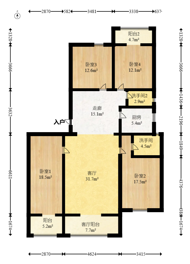 紫薇鑫园  4室2厅2卫    108.0万室内图1
