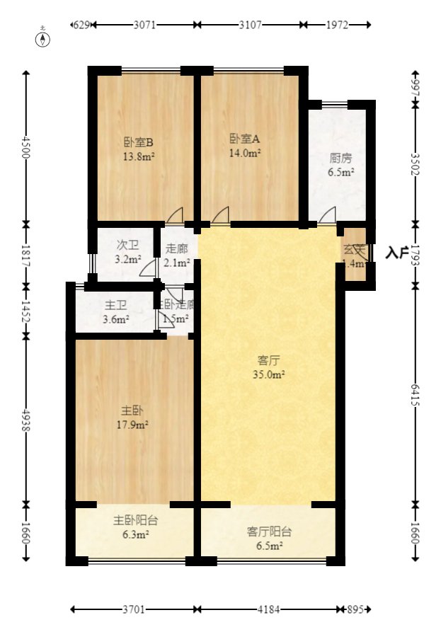 長大彩虹都  3室2廳2衛(wèi)    120.0萬室內(nèi)圖1