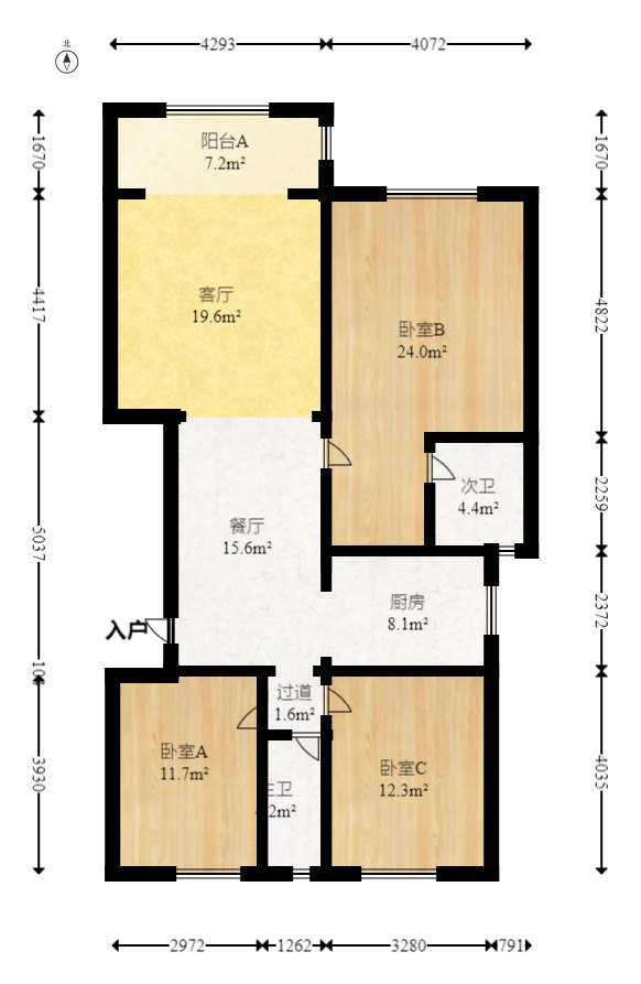 兴旺正佳广场（金石雅苑）  3室2厅2卫   127.80万室内图1