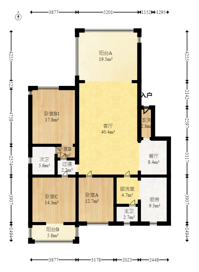 美林景园  3室2厅2卫   126.00万室内图1