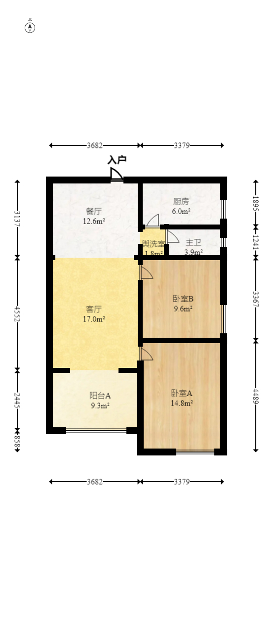 鑫远湘府华城  2室2厅1卫   90.00万室内图1
