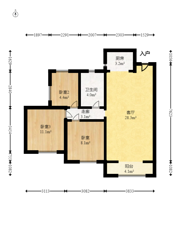 豪都新天地  3室2厅1卫   56.80万室内图1