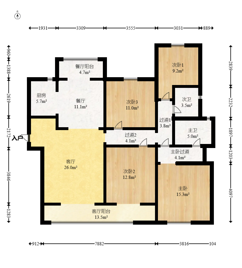 滨江府1913  4室2厅2卫   272.00万室内图1