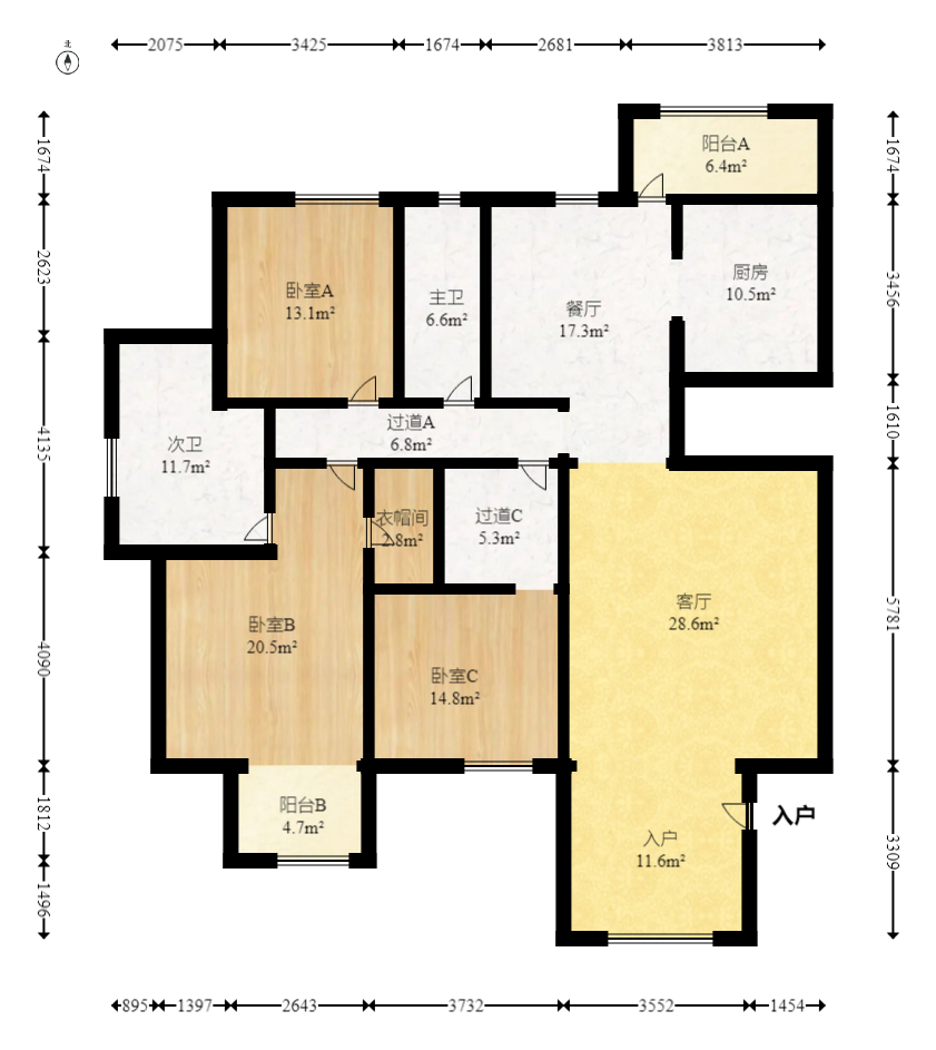 奥林匹克花园  3室2厅2卫   120.00万室内图1