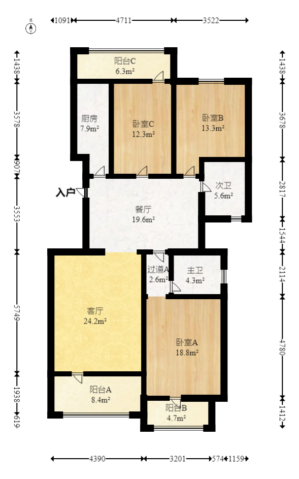鑫远湘府华城  3室2厅2卫   130.00万室内图1