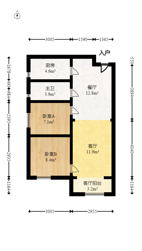 金房奥斯卡  2室1厅1卫   61.80万室内图1