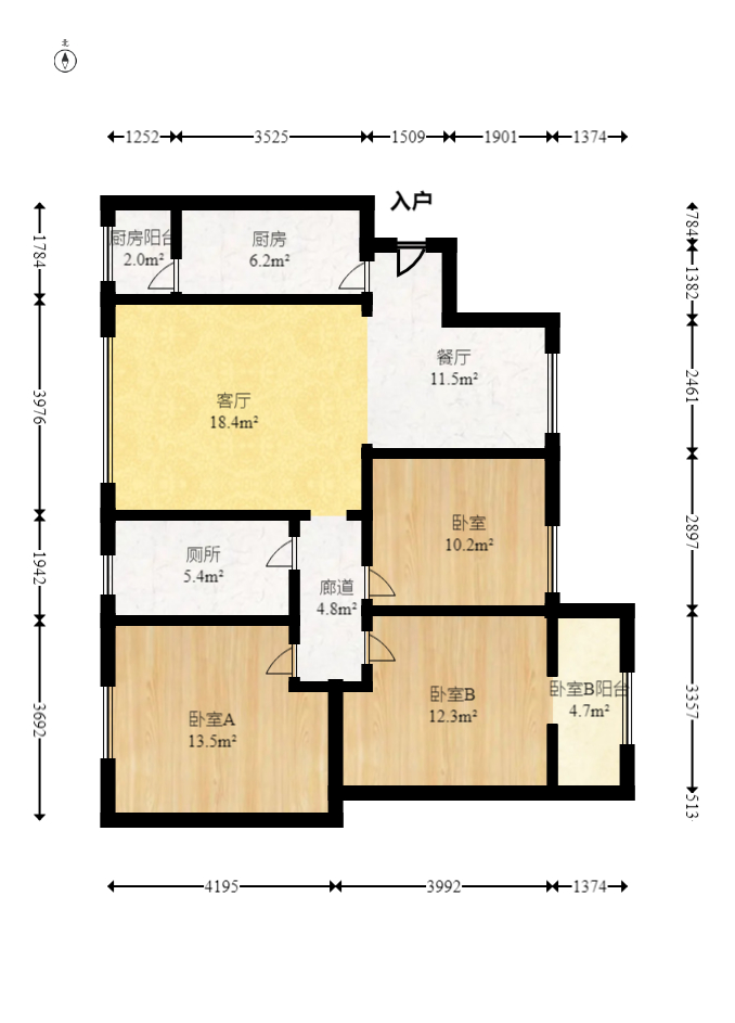 江山帝景雅典 3室2厅1卫 95.0万 江山帝景雅典 3室2厅1卫 95.0万户型图
