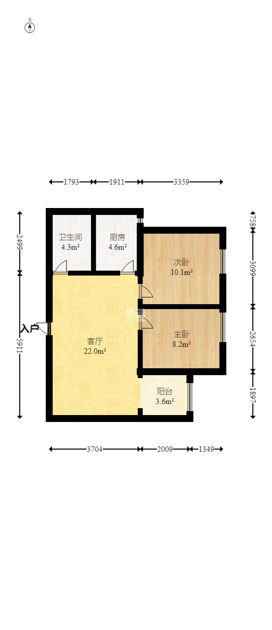 美丽华居 2室2厅1卫 109.00万 美丽华居 2室2厅1卫 109.00万户型图