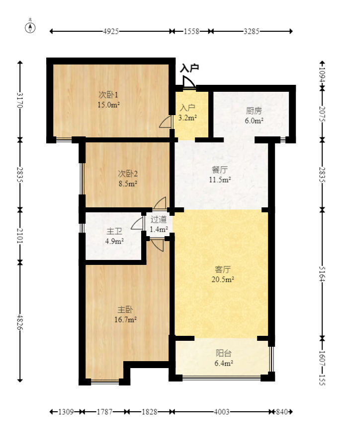 北辰三角洲C3區(qū)  3室2廳1衛(wèi)    165.0萬室內(nèi)圖1