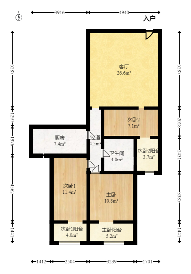 锦璨家园  3室2厅1卫   52.80万室内图1