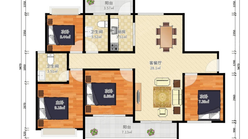 恒大绿洲  3室2厅1卫   2000.00元/月室内图1