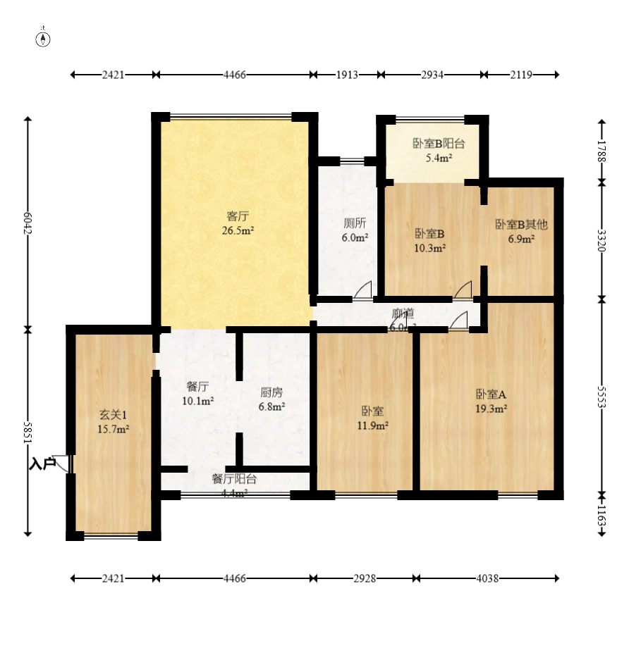 枫华府第  3室2厅2卫    107.98万室内图1