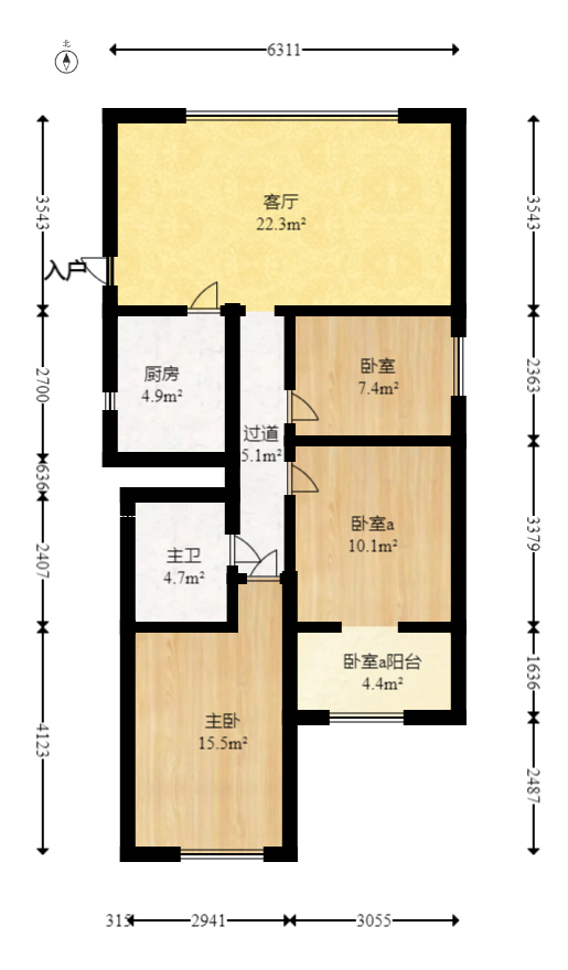 郡原居里  3室2厅1卫    69.0万室内图1