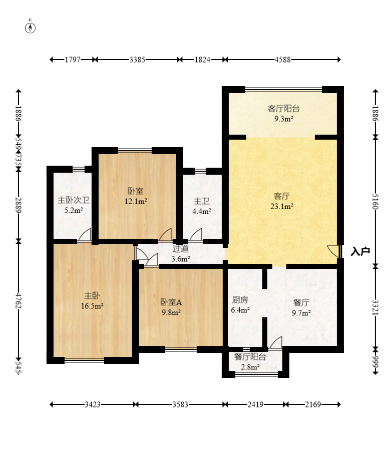 楚天世纪城东苑 3室2厅2卫 58.8万 楚天世纪城东苑 3室2厅2卫 58.8万户型图