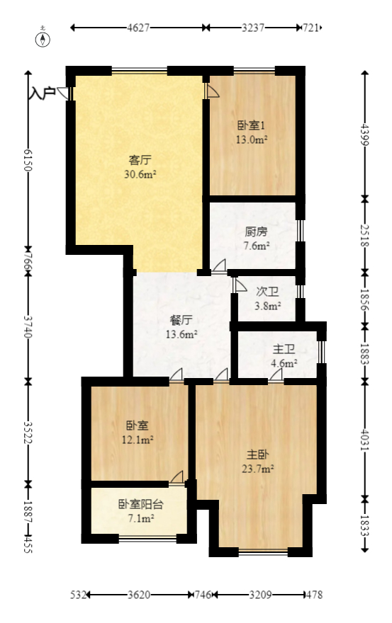 市一医院宿舍  3室2厅1卫   128.00万室内图1