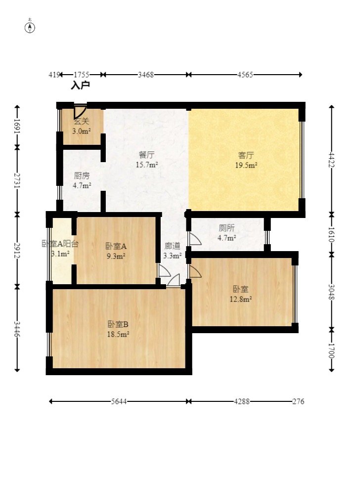枫华府第  3室2厅1卫   84.00万室内图1