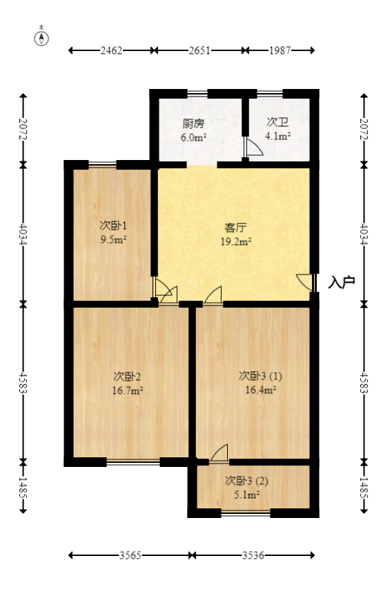 东瓜山三村(东电社区)  3室1厅1卫   60.00万室内图1