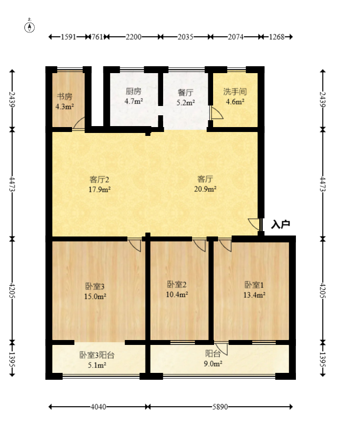 杨家山武警宿舍  3室2厅2卫    65.0万 杨家山武警宿舍  3室2厅2卫    65.0万户型图