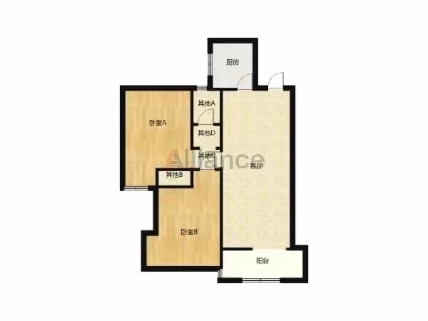 汇欣花样年华  2室2厅1卫   1800.00元/月户型图