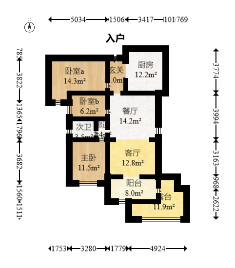 中国铁建梅溪青秀二期  3室2厅1卫    155.0万室内图1