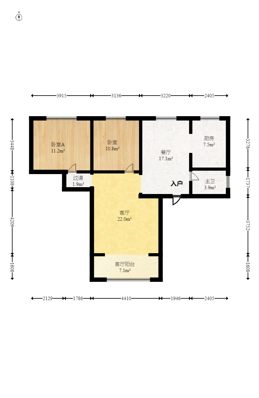 申湘宽境 3室2厅2卫 72.8万 申湘宽境 3室2厅2卫 72.8万户型图