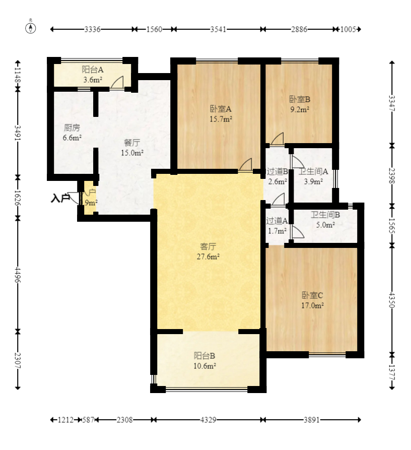 珠江东方明珠(新地东方明珠)一二期 3室2厅2卫 106.0万 珠江东方明珠(新地东方明珠)一二期 3室2厅2卫 106.0万户型图