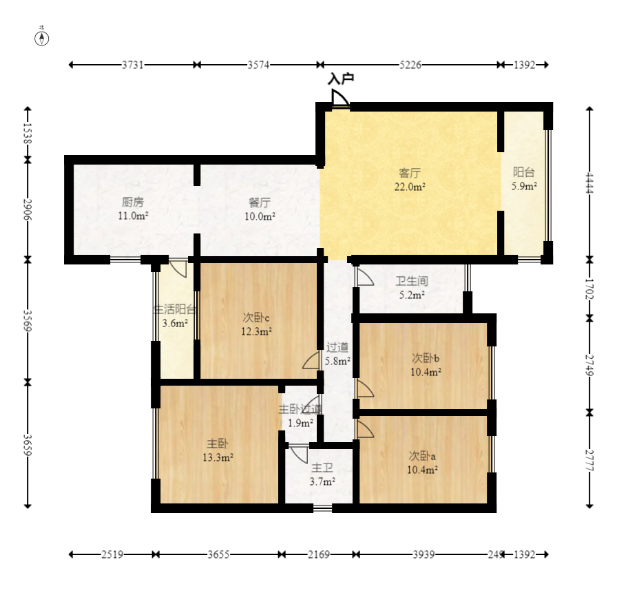 红建滨水铭城  4室2厅2卫    83.6万室内图1