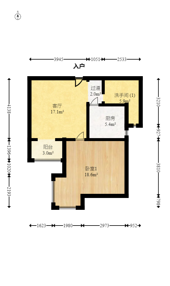 锦绣世纪  1室1厅1卫    52.0万室内图1