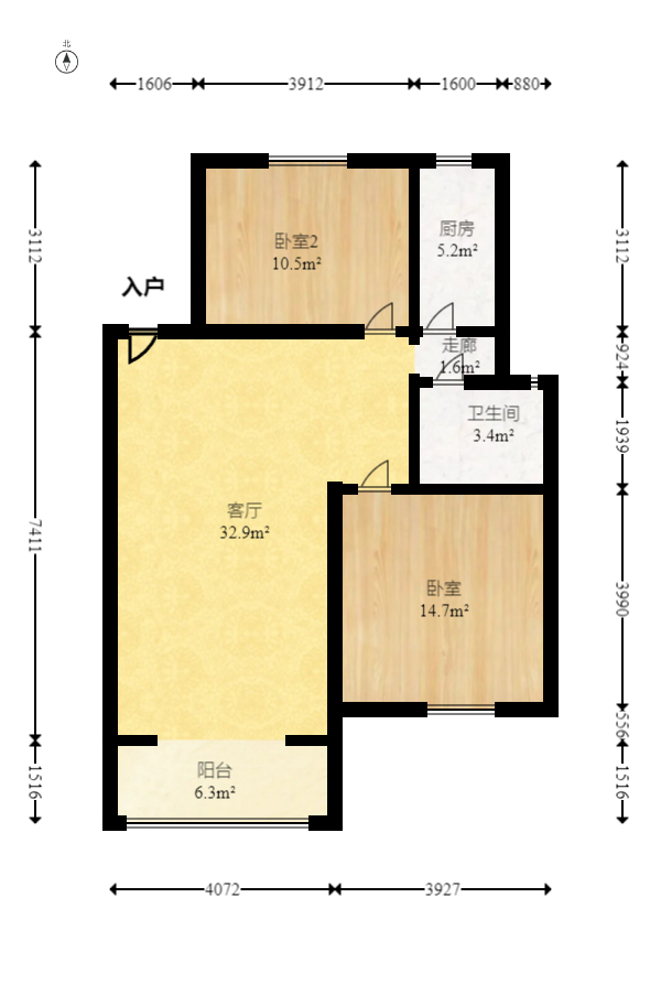 东岸锦城(东方人家)  2室2厅1卫   58.00万室内图1