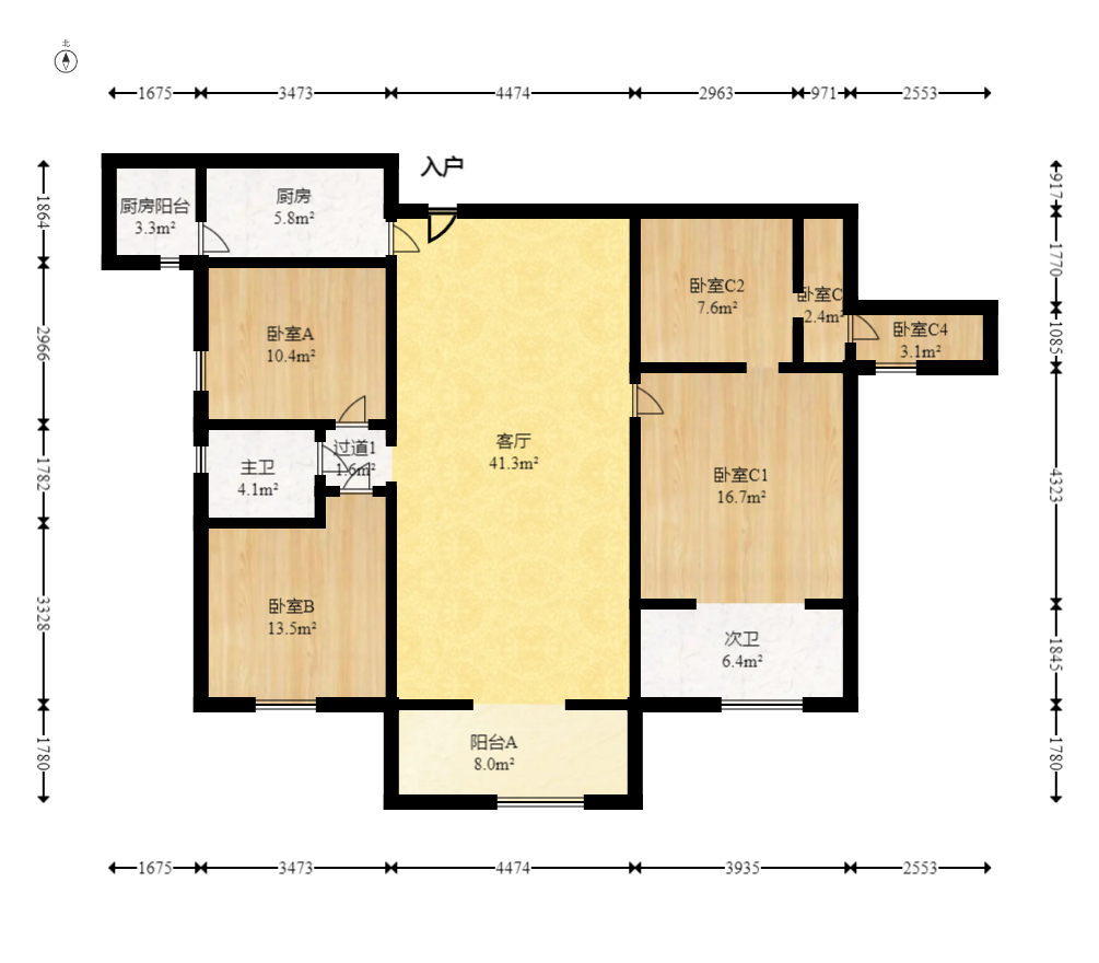 新城新世界一二三期  3室2厅2卫   112.00万室内图1