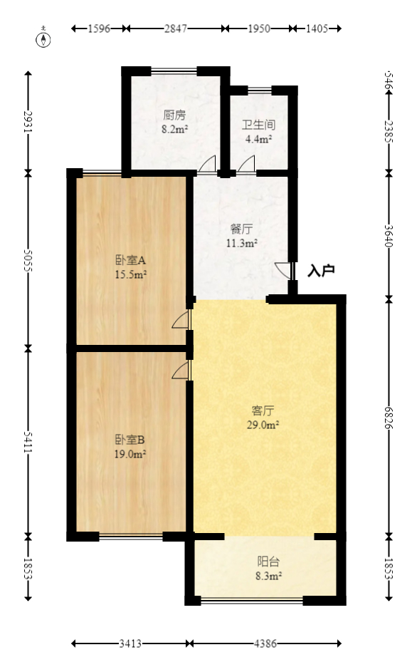 四方小区  2室2厅1卫   73.00万室内图1