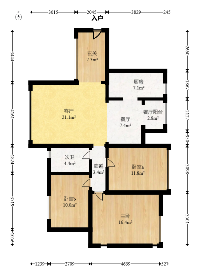 保利麓谷林語A區(qū)  3室2廳1衛(wèi)    94.0萬室內(nèi)圖1