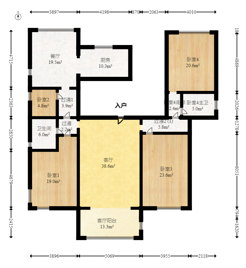 鸿铭中心  5室2厅2卫   304.50万室内图1