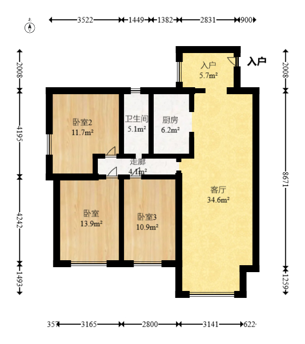 爵士湘  3室2厅1卫   68.00万室内图1