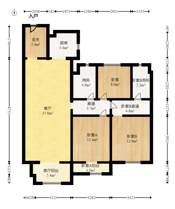 中海国际三期  3室2厅2卫   114.00万室内图1