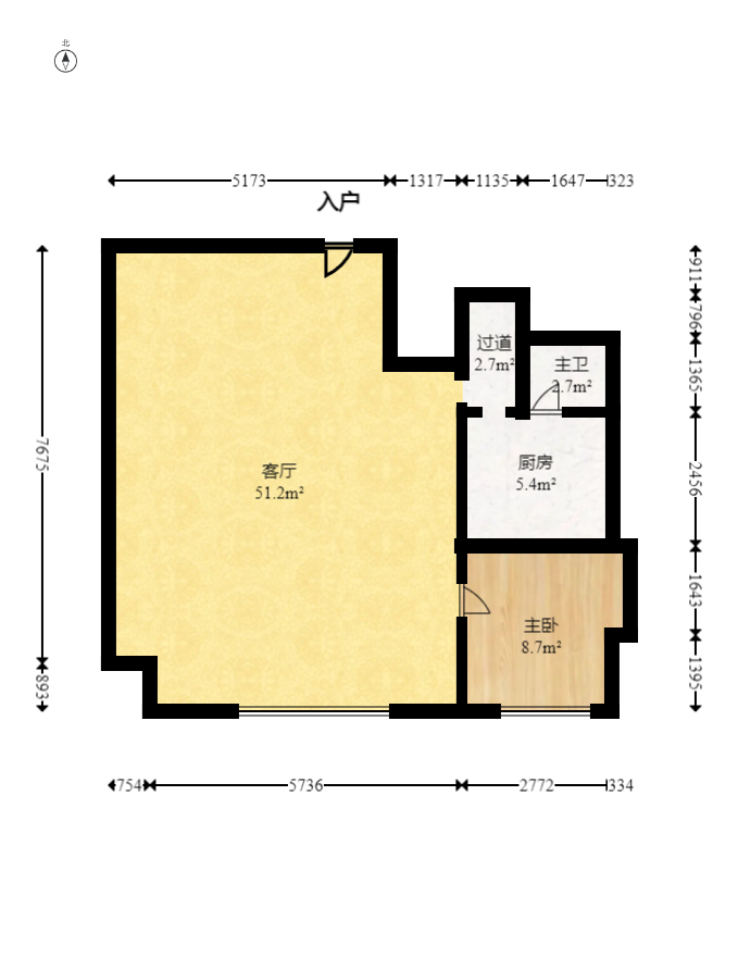 北辰三角洲B1E1区  1室1厅1卫   150.00万室内图1